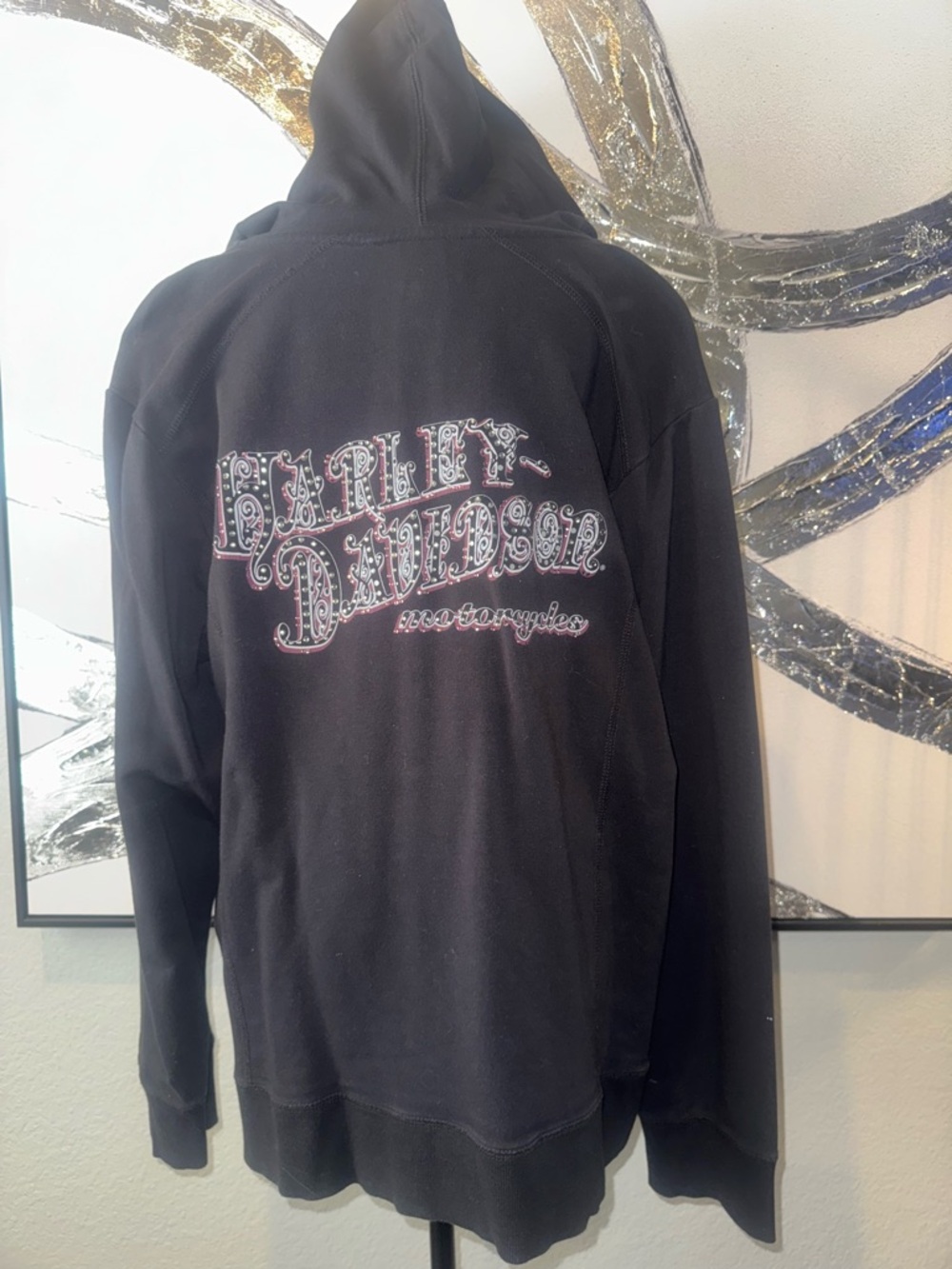 Harley-Davidson Black Hoodie with Pink & White Embroidered Logo